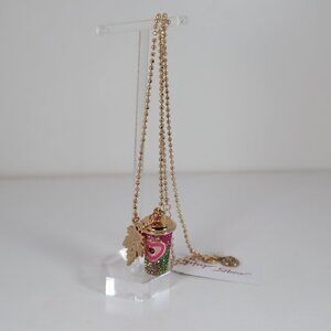 BETSEY JOHNSON Latte Coffee Cup Rhinestone Fall/Autumn Pendant Necklace